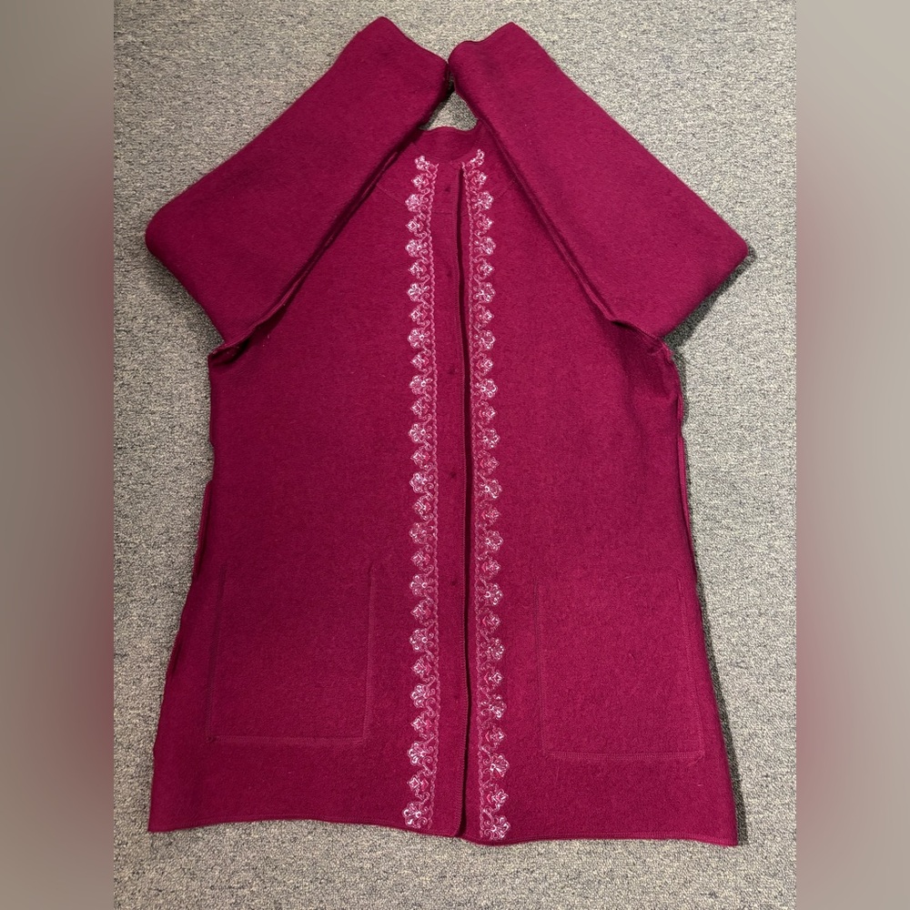 Deep Red -Cardigan Sweater/CAR COAT Size L- GREAT FOR HOLIDAYS-holiday-core - Picture 9 of 12
